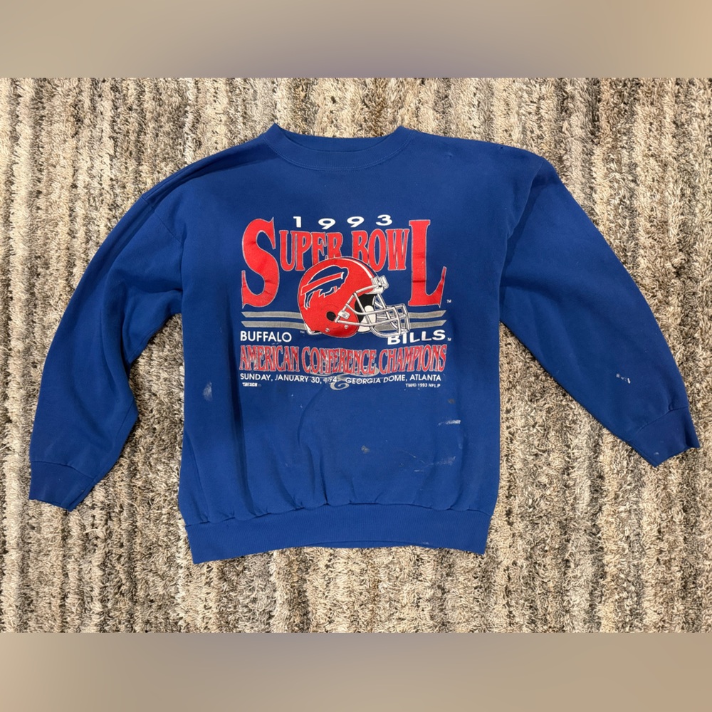 Vintage 1993 Buffalo Bills AFC Champions Sweater Super Bowl XXVIII XL Blue